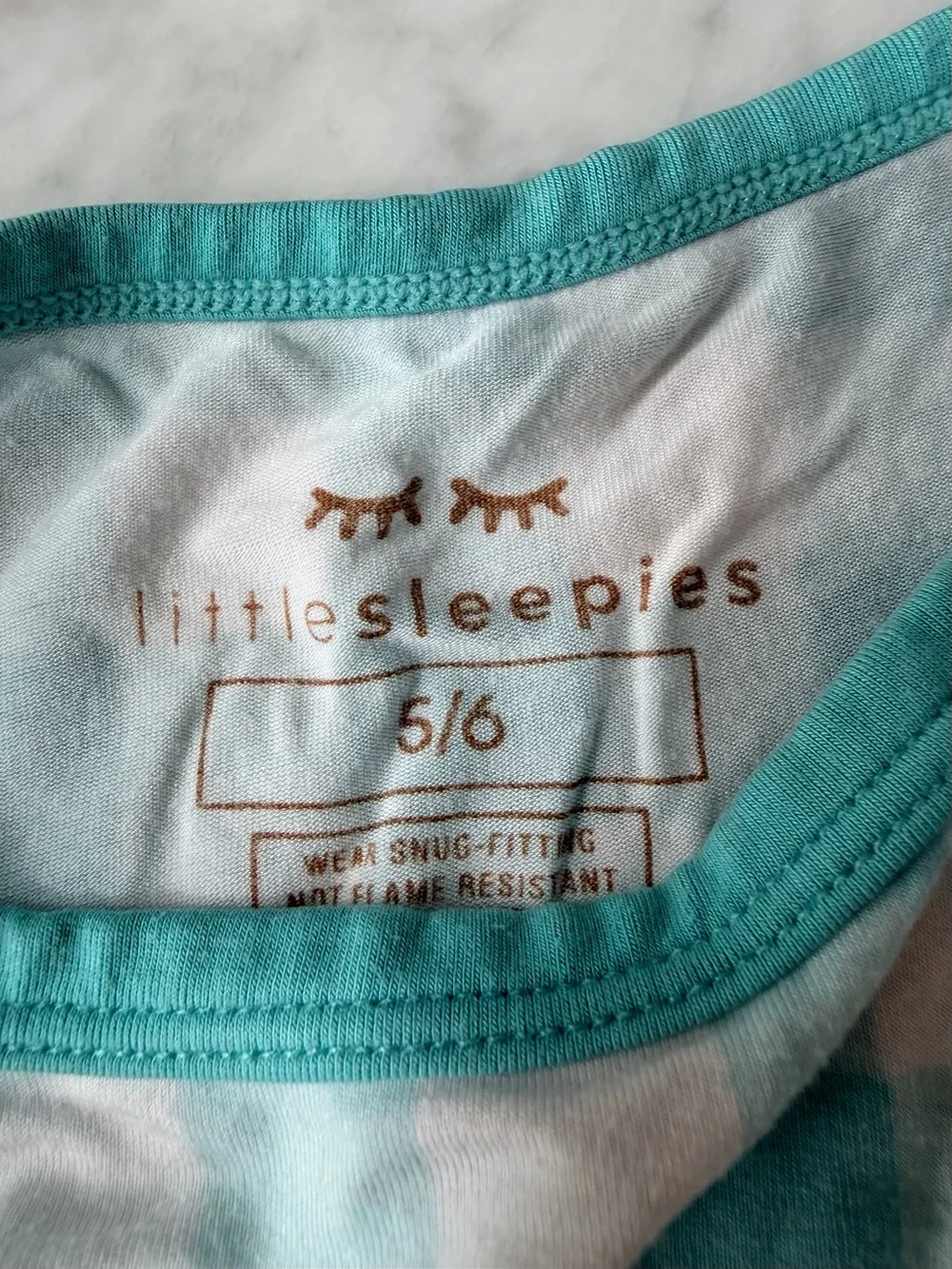 Little Sleepies Aqua Gingham Kids Short Sleeve Pajama Set - 5/6